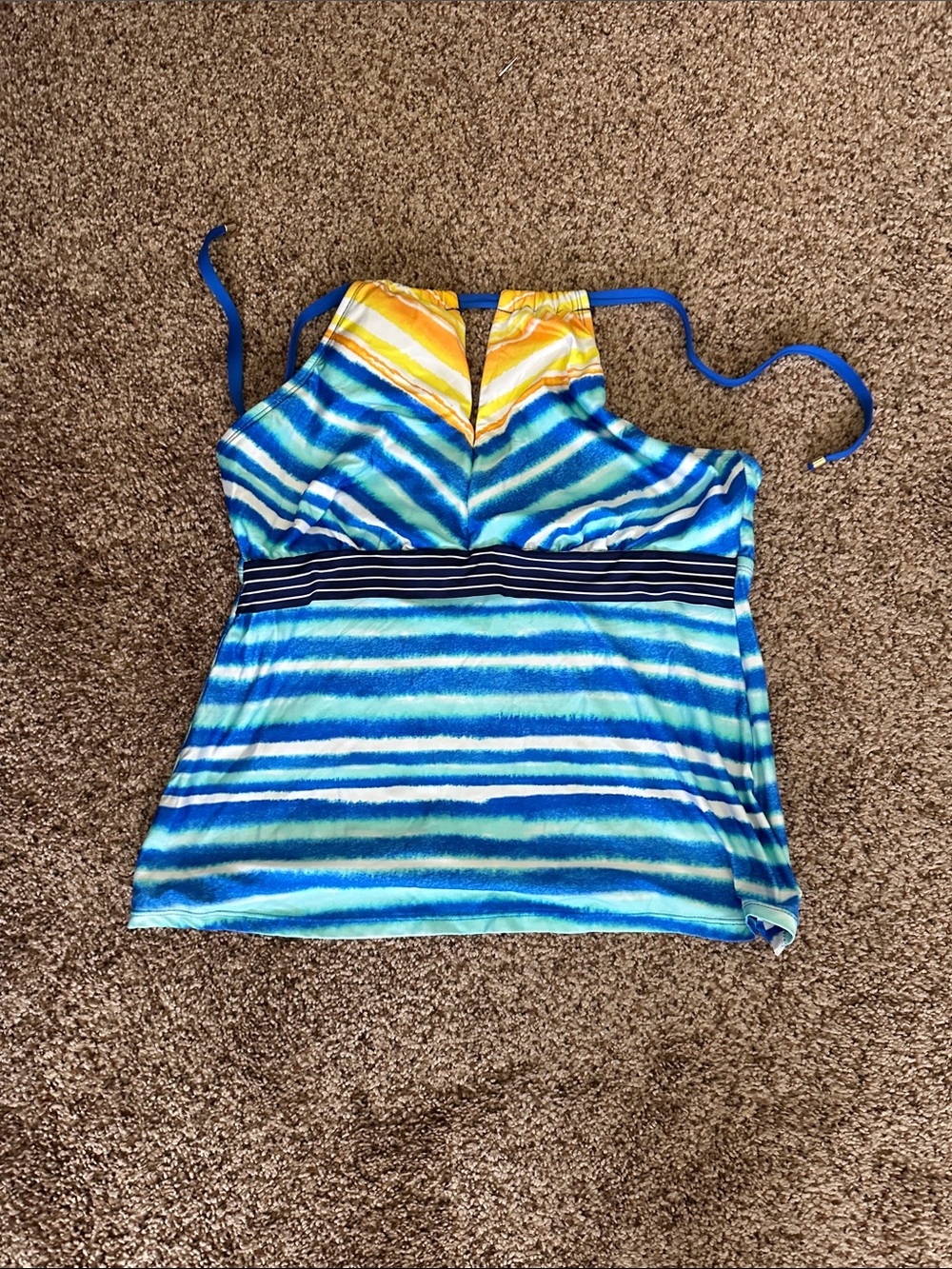 24th & Ocean Blue, Yellow & White Striped Halter Swim Top